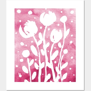 Whimsical watercolor flowers – pink Posters and Art